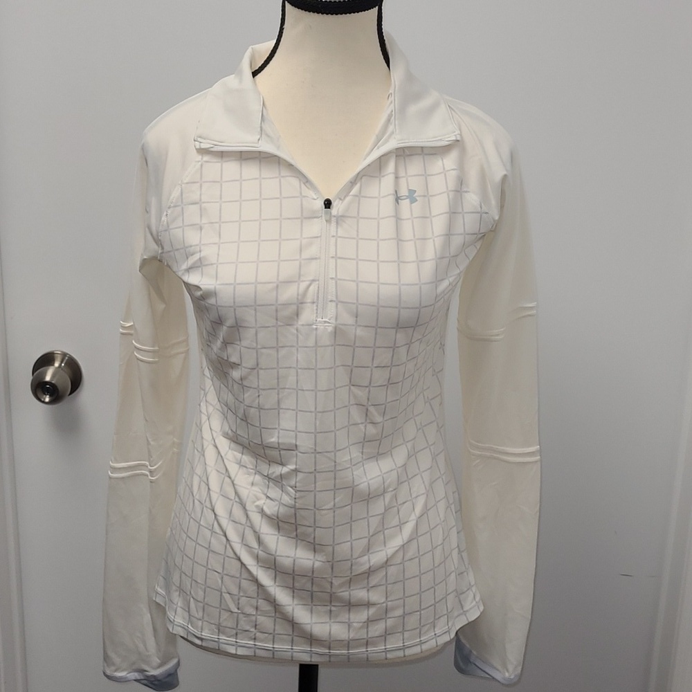 UnderArmour Size S White/Baby Blue 1/2 Zip Fitted Heatgear Top - Picture 1 of 8